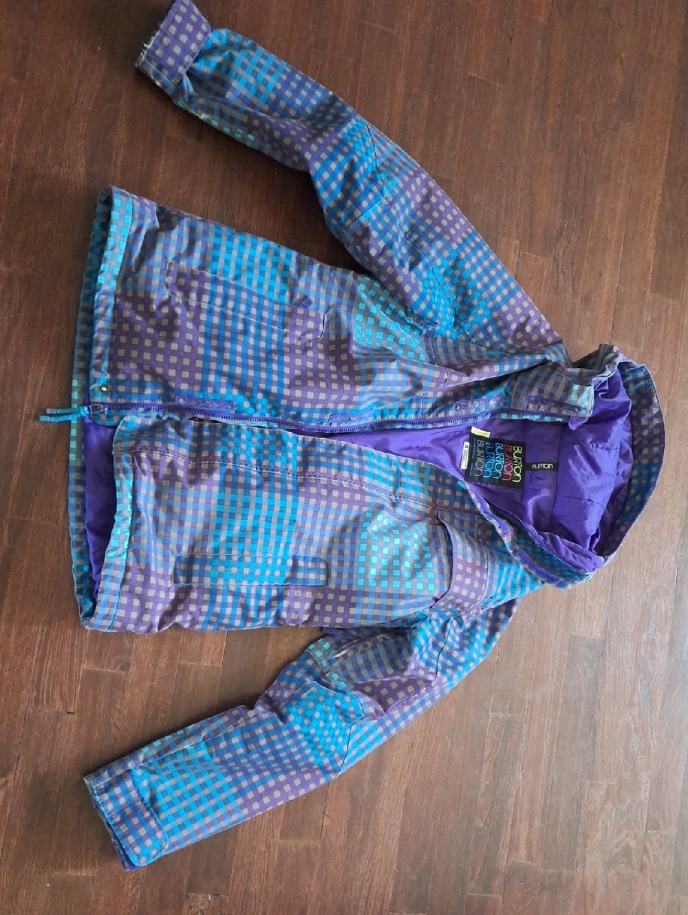 Burton Plaid Hooded Jacket in Purple & Teal